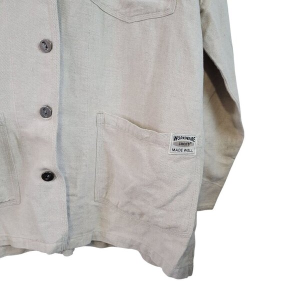 Vintage Chico's 55% Linen 45% Cotton Work Ware Long Line Utility Jacket Sz L (2) - Picture 4 of 13